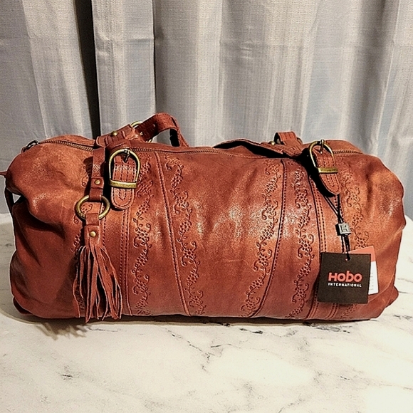NWT Vintage HOBO Gorgeous Burnt Red Embossed Xtra Large Satchel Shoulder Bag